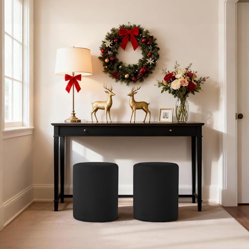 Modern Round Ottoman with Soft Padded Seat, Multifunctional Vanity Stool for Makeup, Upholstered Footrest Stool Ottoman Foot Stool for Living Room, Bedroom - color: Black