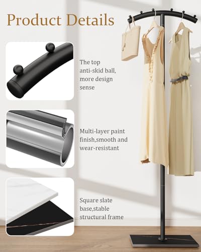 T-Shaped Metal Clothing Racks,Freestanding Coat Tree,68.9in,Black | Coat Racks with Strong Load-Bearing Capacity, Clothes Hanger Stand with Natural Rock Base, Suitable for Outerwear,Handbags - color: Black