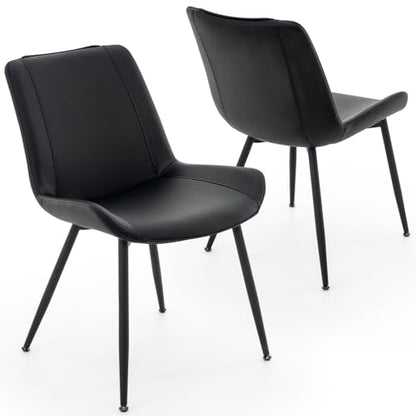 Dining Chairs Set of 2, PU Leather Armless with Metal Legs Black | Fits Dining Rooms, Kitchens, Waiting room, Living rooms, Offices & Cafes, Easy to Clean Easy to assemble Adjustable Foot Pads - color: Black