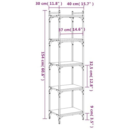 5-Tier Black Engineered Wood and Metal Bookcase, Tall Bookshelf for Living Room, Home, Office - color: Black/60.6", size: 15.7"
