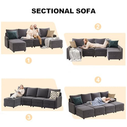 COMHOMA Convertible Sectional Sofa Couch Free Combination L/U Shaped Sofa with High Density Memory Foam Modular Oversized Cloud Couch for Living Room, Apartment and Small Space 4 Seaters - size: 4