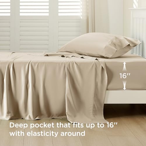 Bedsure PureWoven 100% Rayon Derived from Bamboo, Twin XL Sheets, 3 Pieces | Cooling Sheets for Hot Sleepers, Breathable & Silky Soft, 16" Deep Pocket, Hotel Luxury Bedding, Beige - color: 03 - Beige, size: Twin XL