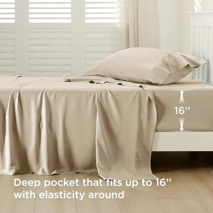 Bedsure PureWoven 100% Rayon Derived from Bamboo, Twin XL Sheets, 3 Pieces | Cooling Sheets for Hot Sleepers, Breathable & Silky Soft, 16" Deep Pocket, Hotel Luxury Bedding, Beige - color: 03 - Beige, size: Twin XL