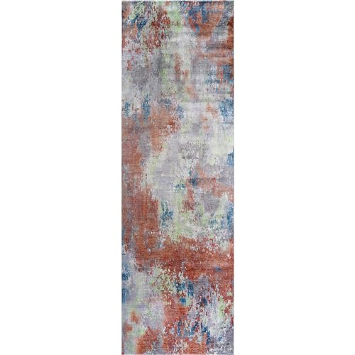 Non Slip Rugs 2x7 Modern Abstract Easy Silk Rubber Backing Soft Runner Rug for Hallways Easy to Clean Non Shedding Kitchen for Laundry Room Indoor Area Carpet (Brick - Gray, 2x7) - color: Brick, size: 2'2" x 7' (Rectangular)