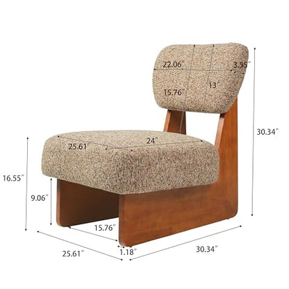 Christopher Knight Home Mores Low Profile Accent Chair Set of 2, Modern Living Room Armless Lounge Chair, Fabric Comfy Reading Chair for Bedroom, Wooden Frame and Thick Padded Seat, Walnut+Multi-Brown - color: Walnut+multi-brown