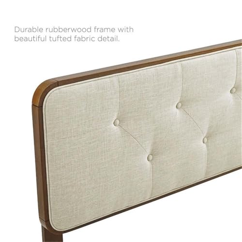 Pemberly Row Tufted Queen Headboard, 48 in x 62.5 in, Walnut Finish, Fabric Upholstery, Dense Foam Padding, Button Tufted, Rubberwood and MDF Construction, Modern Bedroom Furniture - color: Walnut and Beige, size: Queen