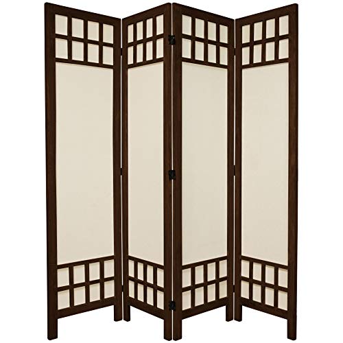 Oriental Furniture 5 1/2 ft. Tall Window Pane Fabric Room Divider - Burnt Brown - 4 Panel - color: Burnt Brown, size: 4 Panel
