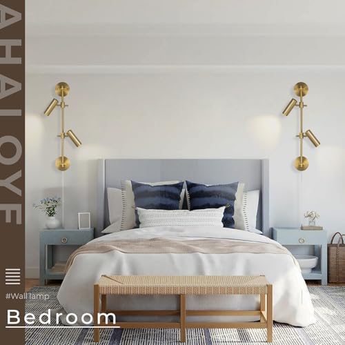 Modern Gold 2-Light Plug in LED Wall Sconce Light, 1 Pack | Vanity Wall Light 3000K Warm White Rotatable Shade Picture Light Wall Lamp for BLdroom, Living Room,Bulb Included - color: A-Gold