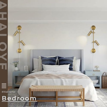 Modern Gold 2-Light Plug in LED Wall Sconce Light, 1 Pack | Vanity Wall Light 3000K Warm White Rotatable Shade Picture Light Wall Lamp for BLdroom, Living Room,Bulb Included - color: A-Gold