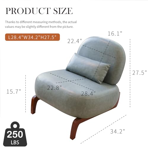 Chifee & Vingol Modern Accent Chair Armless Lounge Chairs with Wood Leg & Pillow Comfy Upholstered Reading Chair for Living Room Bedroom,PU Blue - color: Pu Blue