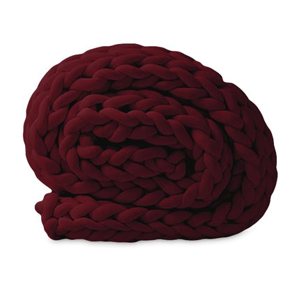 Chunky Knit Blanket (50 x 60 Inches) Warm Soft Cozy for Lounge Sofa & Bedroom, Handmade Knitted Yarn Throw Blanket (Red Wine, 1) - color: Red Wine