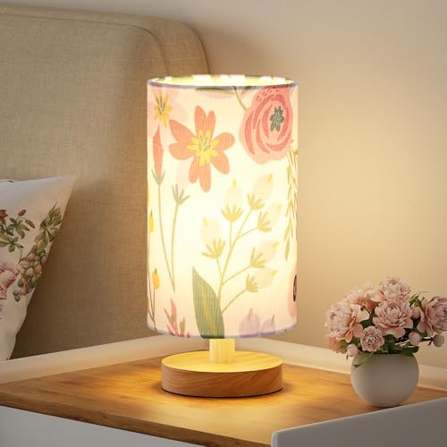Small Table Lamps (Floral White Shade, 9" Inline Control) | 3000K LED Blub Included | 680 Lumens | Easy Assembly | Minimalist Design | E26 | for Kitchen | for Kids Room - color: Floral White Shade