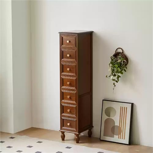 Tall Narrow Bedside Table - Skinny Vertical Storage Tower with 4 Drawers, Wood Nightstand for Bathroom, Living Room, Entryway, Hallway - Brown, 134cm - color: Brown, size: 117cm