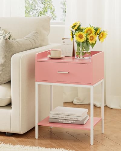 Masupu Nightstand,Bedside Table 3-Tier Modern Night Stand with Storage Drawer and Shelf,Small End Side Table for Bedroom,Living Room,Black (Without Outlet, Pink) - color: Pink