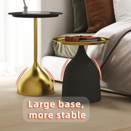 Benkyo Black and Gold Nesting Tables Pedestal Coffee Table Set of 2 Round Side Tables Metal End Table Small Circle Modern Sofa Table for Living Room - color: Black and Gold