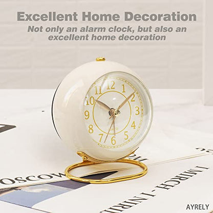 AYRELY® Battery Operated Analog Desk Alarm Clock with Light, Table Clock | Retro Aesthetic Clock with Silent Non-Ticking Movement for Bedside, Bedroom, Kitchen, Office, Travel & Kids' Room (Cream) - color: Cream