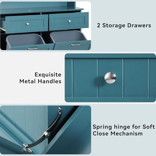 LOUVIXA 68.4" Kitchen Pantry Storage Cabinet, Freestanding Cupboard with Shelf, 2 Drawers and 2 Tilt Out Trash Cabinet, Tall Cabinets for Kitchen, Dinning Room, Living Room (Deep Teal, Double Tilt) - color: Deep Teal