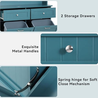 LOUVIXA 68.4" Kitchen Pantry Storage Cabinet, Freestanding Cupboard with Shelf, 2 Drawers and 2 Tilt Out Trash Cabinet, Tall Cabinets for Kitchen, Dinning Room, Living Room (Deep Teal, Double Tilt) - color: Deep Teal
