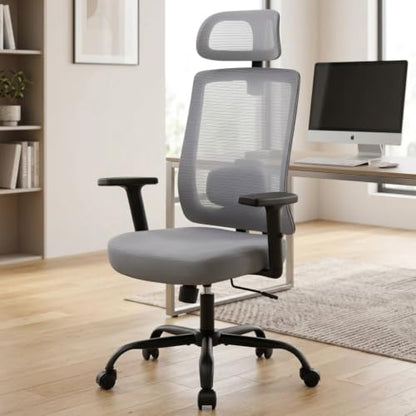 Ergonomic Office Chair, 330LBS Computer Chairs High Back with Adjustable Lumbar Support, Breathable Mesh Desk Chair Ergonomic with Thickened Cushion, Comfy Home Office Desk Chair, Gray - color: Grey