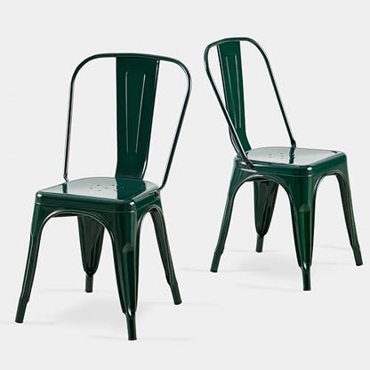Metal Dining Chairs Set of 2,Emerald Green | Stackable Tolix Style Chairs for Kitchen,Restaurant,Bistro, Patio,Cafe&Outdoor,18 Inch Seat Height - color: Emerald Green