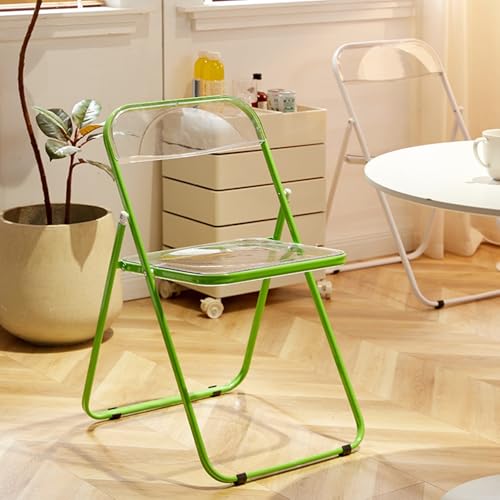 Stackable Transparent Acrylic Folding Chairs - Dining Stool with Backrest for Home & Living Room – Space-Saving, Modern Design (Green) - color: Green