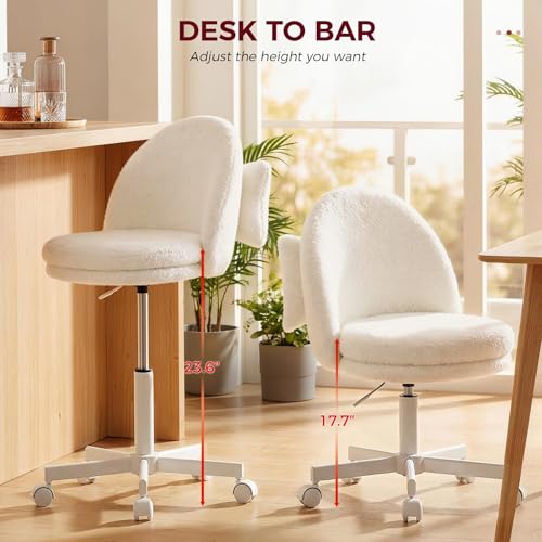 GTPLAYER Velvet Tall Office Chair with Wheels Vanity Chairs with Back, Versatile Height Use: Office to Bar Stools Small Ergonomic Comfy Armlees Computer Desk Chair with Bow Lumbar Pillow for Gift - color: Tv-cloud