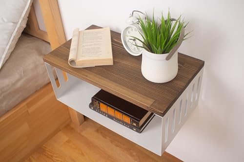 Floating Nightstand with White Metal Base, Wooden Top and Sturdy Metal Base, Minimalist Bedside Table, Wall Mounted Shelf, Bedside Shelf (Vancouver) - color: Vancouver