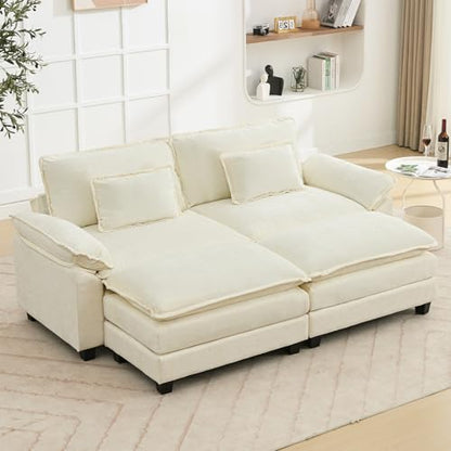 86" Modular Sectional Sofa, Comfy Deep Cloud Couch with Ottoman | Couches for Living Room, Sofa Bed, Modular Couch, Deep and Wide Seat, Chenille Sofa Sleeper with Throw Pillows, Beige White - color: Beige White, size: 86 Inch 4