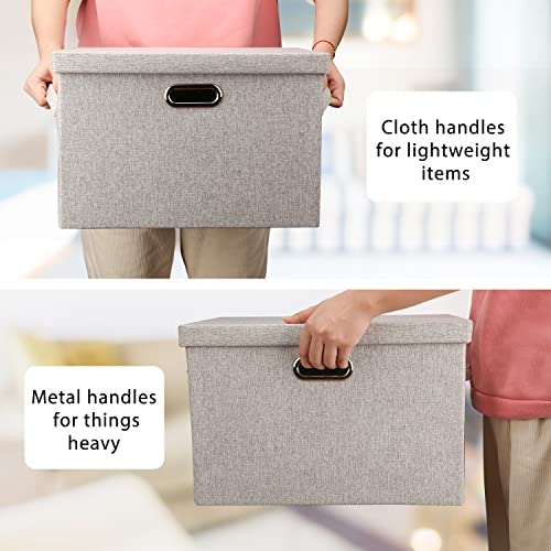 Graciadeco Large Quart Collapsible Stackable Storage Bins with Lids, 3 Packs Beige Linen Fabric Closet Boxes with Lids, Storage Cube Baskets Container Organizers for Bedroom Office(16.6 x 11.7 x 10.8) | 36 Quart 3 Pack Beige Collapsible Stackable Linen Fa