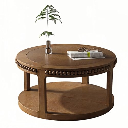Round Wood Coffee Table, Farmhouse Rustic Circle Coffee Tables, 2-Tier Solid Wood Coffee Table for Living Room Apartment Office-31.5'' Walnut - color: 2tier-walnut Wood, size: 31.5''Round