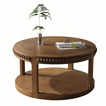 Round Wood Coffee Table, Farmhouse Rustic Circle Coffee Tables, 2-Tier Solid Wood Coffee Table for Living Room Apartment Office-31.5'' Walnut - color: 2tier-walnut Wood, size: 31.5''Round