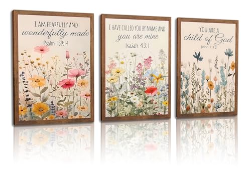 3Pcs Floral Christian Scripture Canvas Posters Prints Wall Art,Home Decor Inspirational Bible Verse Preppy Room Decor Wall Decoration, for Bedroom Living Room Bathroom university dormitories 12x16in Framed - color: Colorful Flower Bible, size: 16"L x 12"W