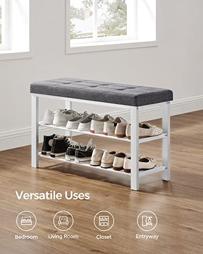 SONGMICS Shoe Bench, Storage Bench, Entryway Bench with Cushion | Shoe Shelf with Seat, Space-Saving, Modern Style, 31.9"W, Dark Gray and Cloud White ULBS057W01 - color: Dark Gray + Cloud White, size: 31.9"W