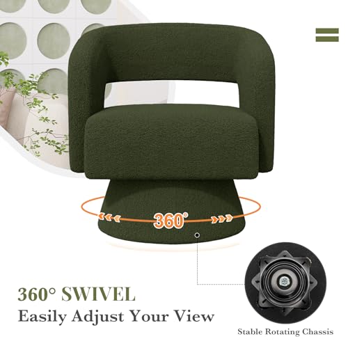 Swivel Barrel Accent Chair,Oversized Teddy Upholstered Round Swivel Chair,Modern Luxury 360 Degree Living Room Vanity Chair for Bedroom Office,Green - color: Green, size: Set of 1