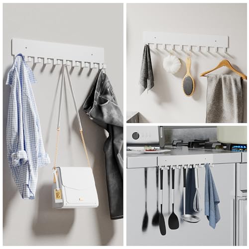 GTK Key Holder for Wall, Key Hooks with 10 Hooks, Wall Mounted Key Holder for Hallway, Self Adhesive Key Rack(White) - color: White