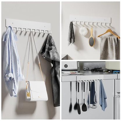 GTK Key Holder for Wall, Key Hooks with 10 Hooks, Wall Mounted Key Holder for Hallway, Self Adhesive Key Rack(White) - color: White