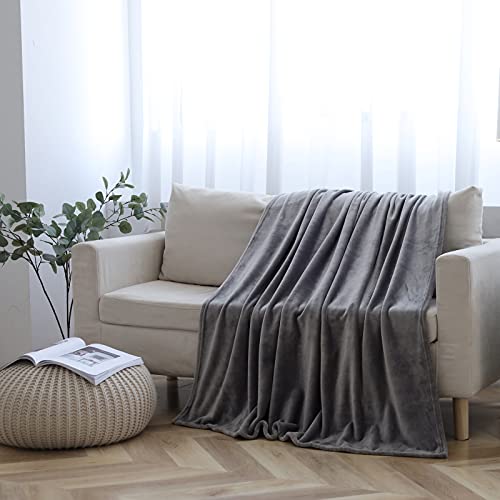 Flannel Fleece Blanket Throw Size, Grey, 50x60 inches | All Season Lightweight Super Soft Cozy Blanket for Bed or Couch - color: Grey, size: 50"×60"