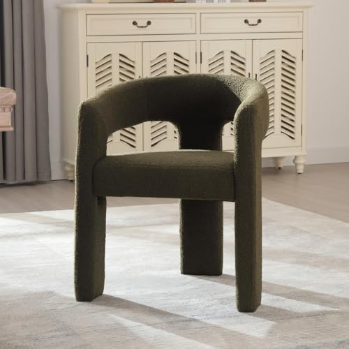 HNY Modern Sherpa Barrel Single Dining Chair, Green | Upholstered Accent Armchair With 18.20" Wide Seat No Assembly Required For Living Room Bedroom Vanity Small Spaces - color: Green Sherpa