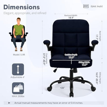 Office Chair with Wheels, Ergonomic Home Office Computer Chair with Flip-up Armrest, Adjustable Rolling Desk Chair Teddy Fleece – Dark Blue - color: Dark Blue