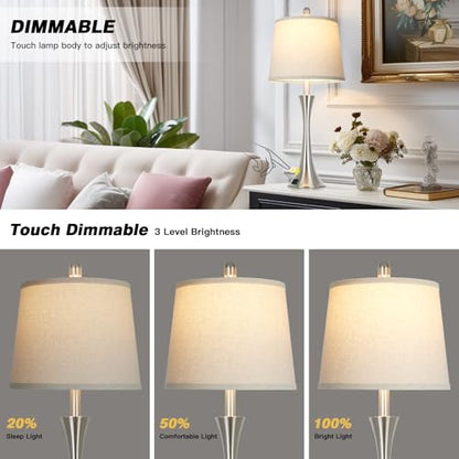 Rinweey 27.5" Silver Table Lamps, Touch Bedside Lamps with USB C+A Ports, 3 Way Dimmable Nightstand Lamps for Bedroom, Living Room, Office, Silver Lamp with Beige Lampshade, Bulbs Included (1 Pack) - color: Silver (1 Pack)