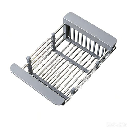 Extend Kitchen Sink Drain Basket, Adjustable Length 11.42-18.7in, Stainless Steel Dish Drying Rack for Kitchen, Retractable Over The Sink Drainer for Dishes, Fruits, Vegetables (Gray) - color: Gray