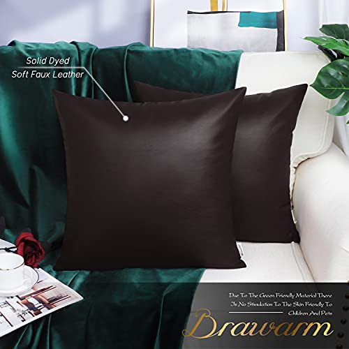 BRAWARM Faux Leather Throw Pillow Covers 16 X 16 Inches - Seal Brown Leather Pilow Covers Pack of 2, Solid Dyed Leather Pillowcases for Couch Bed Sofa Garden Home Decorative - color: Seal Brown, size: 16" x 16" (Pack of 2)