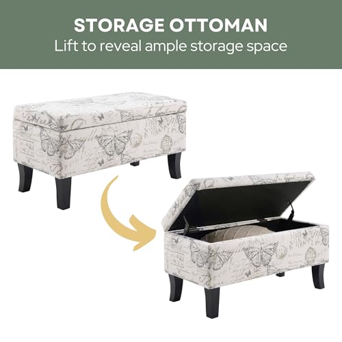 Convenience Concepts Designs4Comfort Winslow Storage Ottoman Bench 32" - Transitional Upholstered Footstool & Seat, for Living Room, Entryway, Hallway, & Bedroom, Butterfly Fabric - color: Butterfly Fabric