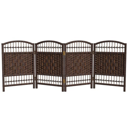 Red Lantern 2 ft. Short Fiber Weave Folding Screen - Dark Mocha - 4 Panels - color: Dark Mocha, size: 4 Panel