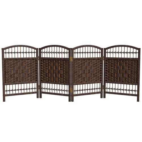Red Lantern 2 ft. Short Fiber Weave Folding Screen - Dark Mocha - 4 Panels - color: Dark Mocha, size: 4 Panel