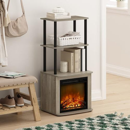 Furinno Turn-N-Tube 2-Tier Tall TV Entertainment Side Table Display Rack with Fireplace Insert, French Oak Grey/Black - color: French Oak Grey, size: Fireplace Side Table