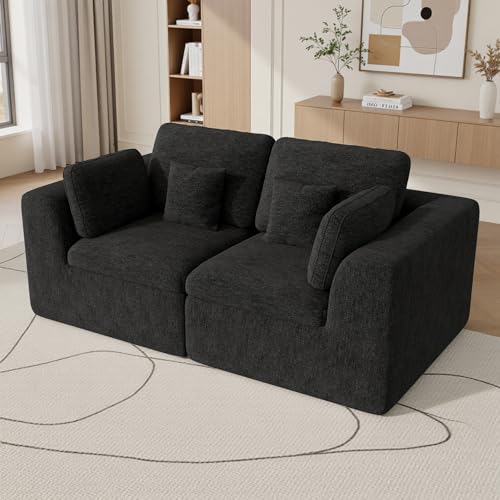 Luxanimarion 85'' Loveseat Sofa, Cloud Boneless Couches for Living Room, 2 Seater Modular Sectional Sofa,Oversized,Black Chenille - color: Black, size: Love Seat