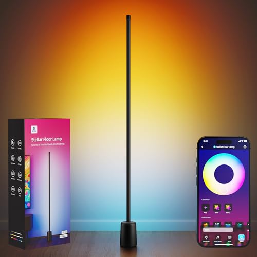 Corner Floor Lamp, 1500lm RGBW LED Lamp, Alexa & Google Assistant Compatible, 16 Million DIY Colors, Music Sync, App Control, Modern Smart Floor Lamp for Living Room, Bedroom, Black - color: Black