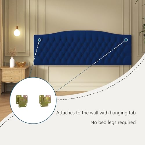 Furpopup Velvet Upholstered Headboard King/Cal King Size Latest Model Wall Mount, Bed Frame Mount, Featuring High-Density Sponge Padding, Luxury Texture Easy Assembly Comfort and Style-Navy Blue - color: Navy Blue-velvet, size: King