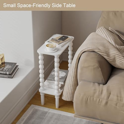 Veegle Narrow Side Table, Small End Table with Storage Shelf, 2-Tier Small Coffee Tables for Living Room, Bedroom, Narrow Spaces (White) - color: White-2 Tier Shelf